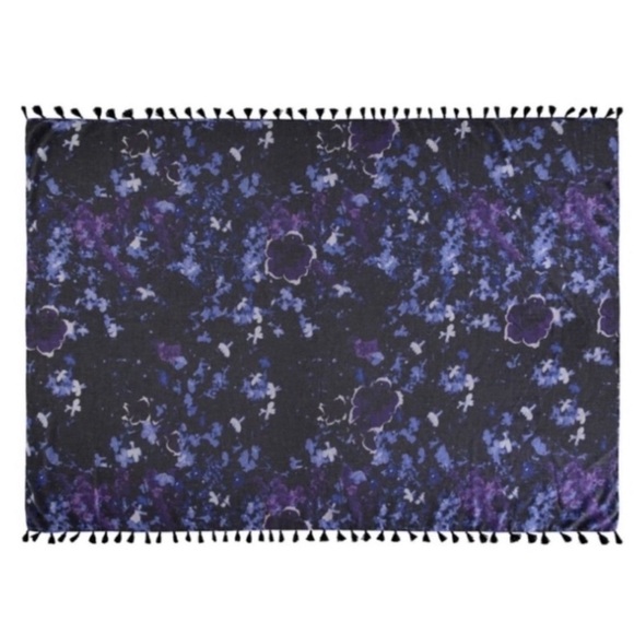 Peter Som Dream Floral Print beach fringe Sarong in Meteorite Black Blue - Picture 5 of 16
